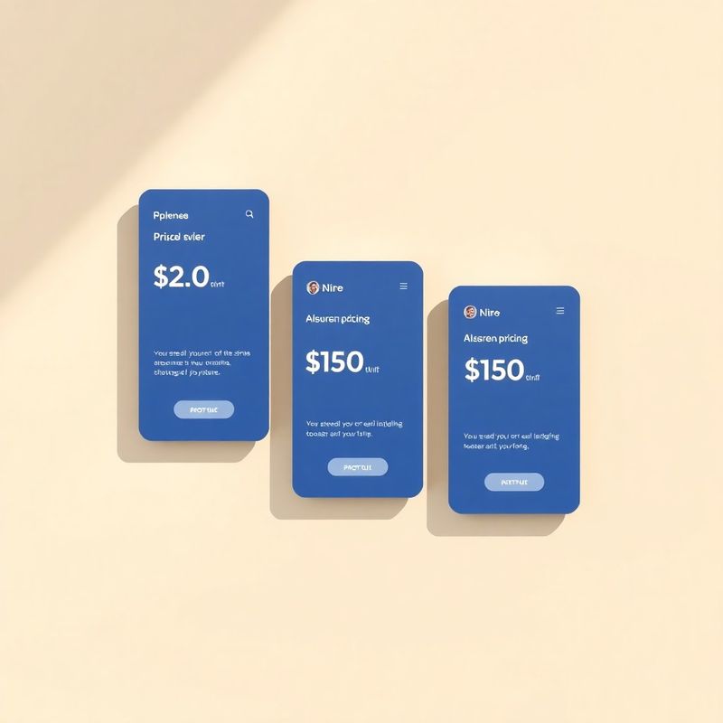 Tres tarjetas índigo flotantes representando planes de precios sobre fondo neutro